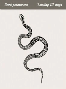 CAT QUEEN ART 1入組藍色半永久模擬長蛇紋身貼紙，持久14天不褪色或反射在手臂、胸部、腹部或背部 - 黑色 - 查看 4