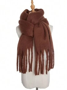 1pc Multi-Colored Women's Solid Plush White Scarf, Thickened Imitation Cashmere, Winter, With Tassels, Soft, Elegant, Fluffy, Slouchy, Romantic, Perfect Gift For Girlfriend Accessories Women