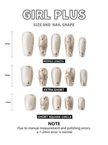 GIRL PLUS GIRLPLUS手工製作10入組假指甲，銀色金屬貓眼細閃光甲油設計，時尚美甲套裝，適用於女性和女孩的日常穿著，膠甲補給品 - 銀色 - 查看 9