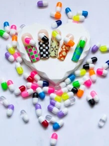 10 件/100 件可爱迷你多色树脂逼真胶囊药丸形美甲饰品，Y2K 风格美甲 DIY 装饰，适合女孩和女士，颜色随机美甲用品美甲美甲宝石 - 彩色 - 查看 2