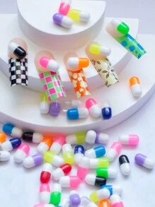 10 件/100 件可爱迷你多色树脂逼真胶囊药丸形美甲饰品，Y2K 风格美甲 DIY 装饰，适合女孩和女士，颜色随机美甲用品美甲美甲宝石 - 彩色 - 查看 3