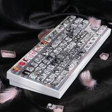 ASA Height Double-Skin Pudding Keycaps 108-Key Gaming Mechanical Keyboard Keycaps, PBT Material, Anime Pink Translucent Covers Compatible With 61/87/104/108-Key Mechanical Keyboards - Black and White - View 7