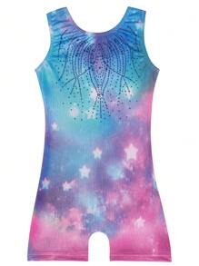 Girls' Gymnastics Romper, Sleeveless Rhinestone Decor Training Leotard For Kids - Blue - View 1