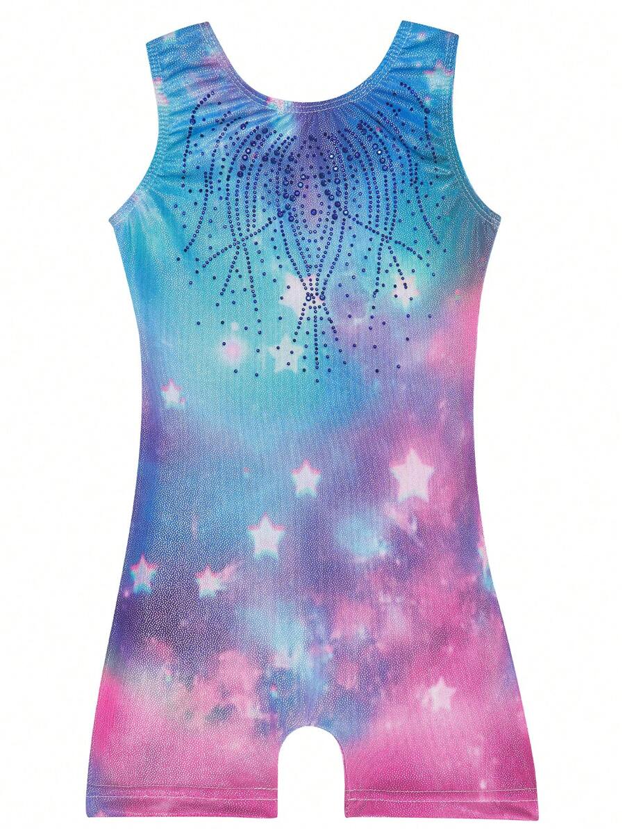 Girls' Gymnastics Romper, Sleeveless Rhinestone Decor Training Leotard For Kids - Blue - View 1