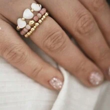 3pcs Women's Stainless Steel Ring Set, Natural Stone, Freshwater Pearl, Shell Handmade Design With Elastic Band, Adjustable Size, Minimalist Style Accessories For Daily Wear, Festivals, Weddings And Parties - Natural Stone Ring Set - View 7