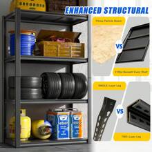 Garage Shelves, Heavy Storage Shelves, Indoor Floor Shelving, 4-Layer Adjustable Metal Shelving Unit, Heavy Carbon Steel Metal Shelves, Sturdy Practical Shelves, Industrial Basement Storage Shelves, Suitable For Commercial Homes,32"Wx15.7"Dx 63"H/80*40*160cm - Black - View 5