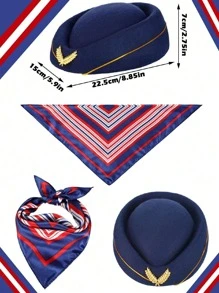 5 Stücke Zubehör für Flugbegleiter Kostüm, Stewardess Outfit, Flugbegleiter Hut, Flugzeug Brosche, Sonnenbrille, Schal, Handschuhe, Halloween