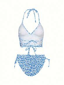 Women's Floral Halter Neck Tie Separates Bikini Set For Vacation Summer