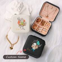 個性化時尚定制名字和花紋皮革珠寶盒，個性化女孩珠寶盒，戒指、項鍊、耳環珠寶旅行盒，伴娘禮物，新娘淋浴小禮物，母親節美麗禮物，假期禮物姐妹和家人 - 白色 - 查看 3