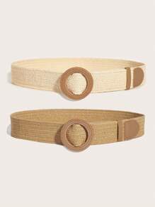 2 piezas Cinturón de paja con hebilla cuadrada bohemia para mujer, perfecto para atuendos casuales, Halloween, verano, escuela, otoño, Halloween