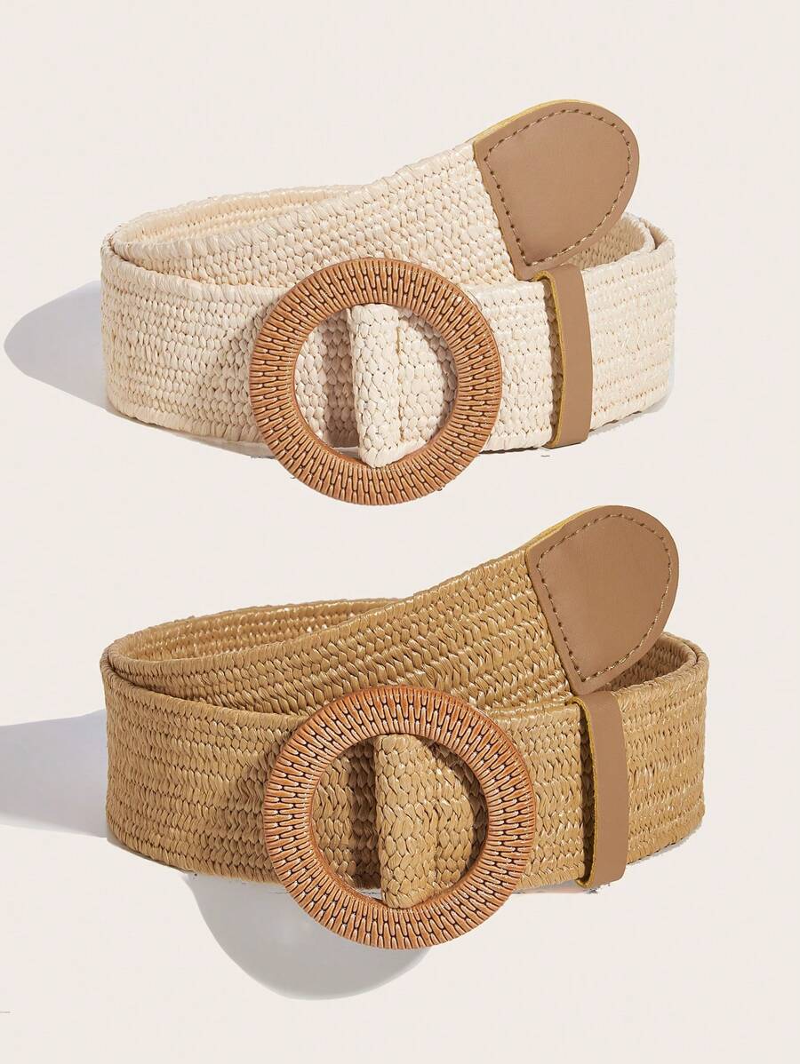 2 piezas Cinturón de paja con hebilla cuadrada bohemia para mujer, perfecto para atuendos casuales, Halloween, verano, escuela, otoño, Halloween