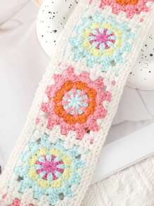 1pc Seaside Holiday Style Knitted Flower Headband In Beige Hair Band Turban Headband Sweatband, Hairband Fall Winter Hair Accessories For Women For Vacation Outfits Woman Elegant Scarf Women Bandanas Soft Headwrap - Beige - View 3