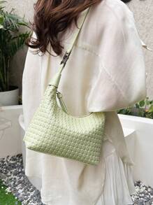 2025 New Arrival Women's Handbag, Unique Design Shoulder Bag, Casual Crossbody Bag, Fashionable & Versatile Tote Bag, Comfortable PU Material, Solid Color, Zip Closure, Adjustable & Detachable Strap, Spacious Interior, Spring/Summer Crescent Bag