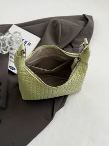 2025 New Arrival Women's Handbag, Unique Design Shoulder Bag, Casual Crossbody Bag, Fashionable & Versatile Tote Bag, Comfortable PU Material, Solid Color, Zip Closure, Adjustable & Detachable Strap, Spacious Interior, Spring/Summer Crescent Bag