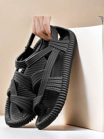 Men's Summer Sandals, Anti-Skid Roman Woven Grass Shoes For Outdoor Activities, Beach, Driving, Plus-Size Sport Slippers