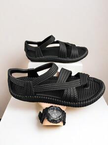 Sandalias de verano para hombres, zapatos tejidos romanos antideslizantes de hierba para actividades al aire libre, playa, conducción, zapatillas deportivas de talla grande