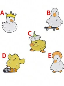 創意卡通小鴨搪瓷別針，滑板王冠動物胸針，趣味動物飾品禮物 - 杏色 - 查看 10