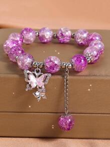 1pc Fashionable Sweet Butterfly & Beaded Bracelet, Perfect Gift For Friends Or Besties