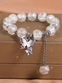 1pc Fashionable Sweet Butterfly & Beaded Bracelet, Perfect Gift For Friends Or Besties