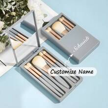 定制化妆刷套装，带礼盒，个性化化妆刷套装，伴娘礼物，送给她的礼物，首席伴娘礼物，旅行化妆刷，送给妈妈的礼物，内置镜子 - 藍色 - 查看 2
