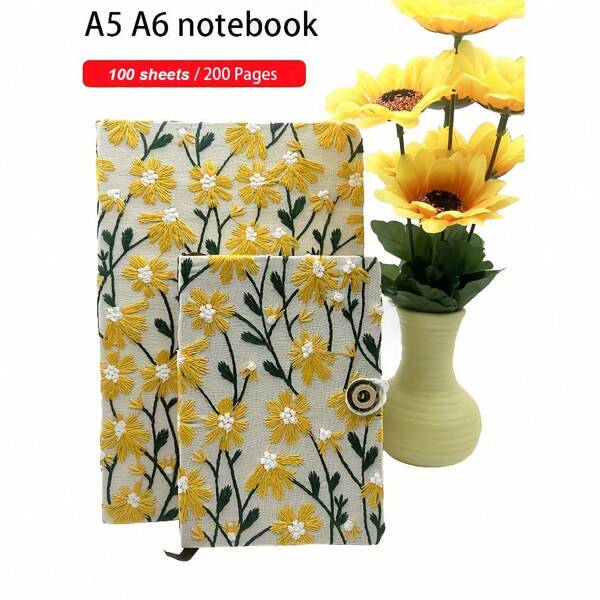 A5/A6 Fabric Embroidery Blank Grid Notebook/Journal,School Supplies,Back To School