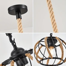 American Country Style Retro Pendant Light, Creative Personality Rustic Hanging Lamp With  Rope And Iron, Single Head Pumpkin-Shaped Ceiling Light For Dining Room, Bedroom, Study, Bulb Not Included