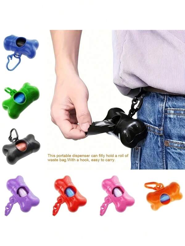 1pc/5pcs/15pcs/25pcs Portable Pet Waste Bag Dispenser With Bone-Shaped Trash Can, Dog Poop Bag Holder With Refill Bags