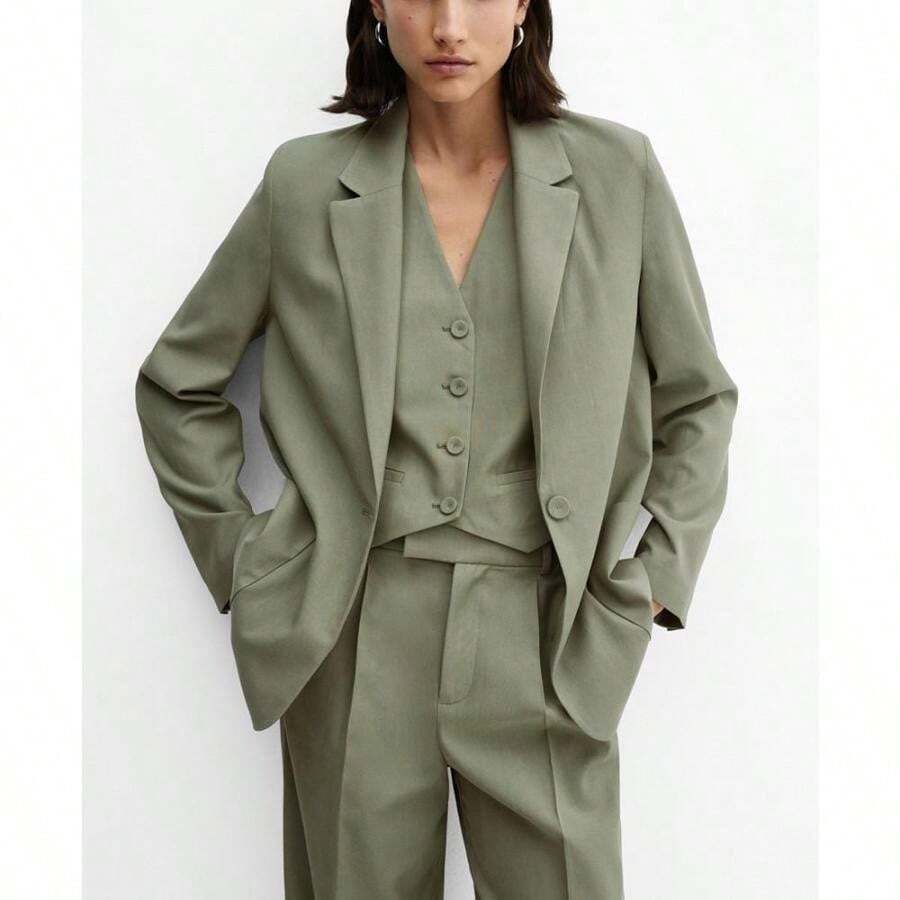 Mango Women's Pockets Suit Blazer - Green - View 1