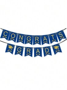 1 pieza juego de pancartas Azul ¡Felicidades Graduado!, Decoración de Fiesta de Graduación - Azul - Ver 2