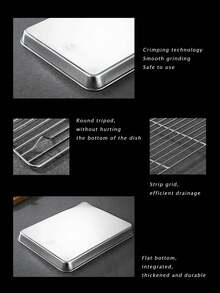 Flat-Bottomed Stainless Steel Baking Tray Cooling Rack Set Grid Baking Distribution Frame 304 Square Multi-Purpose Oven Tray - 304 Stainless Steel - View 5