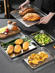 Flat-Bottomed Stainless Steel Baking Tray Cooling Rack Set Grid Baking Distribution Frame 304 Square Multi-Purpose Oven Tray - 304 Stainless Steel - View 3