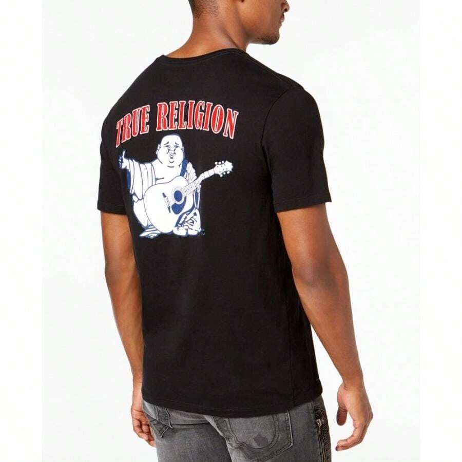 Áo thun nam tay ngắn cổ tròn có logo Phật - màu đen - Xem 1