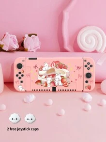1 nieuwe beschermhoes voor de Switch 2 (2025), compatibel met de Switch 2/Switch OLED/Switch NS/Lite, schattige dierenpatronen zoals een beer, konijn, dinosaurus, aardbei, bloemen, krasbestendige hoes, inclusief joystickdop, willekeurig Lite-model verzonden, ideaal cadeau voor Switch-gamers