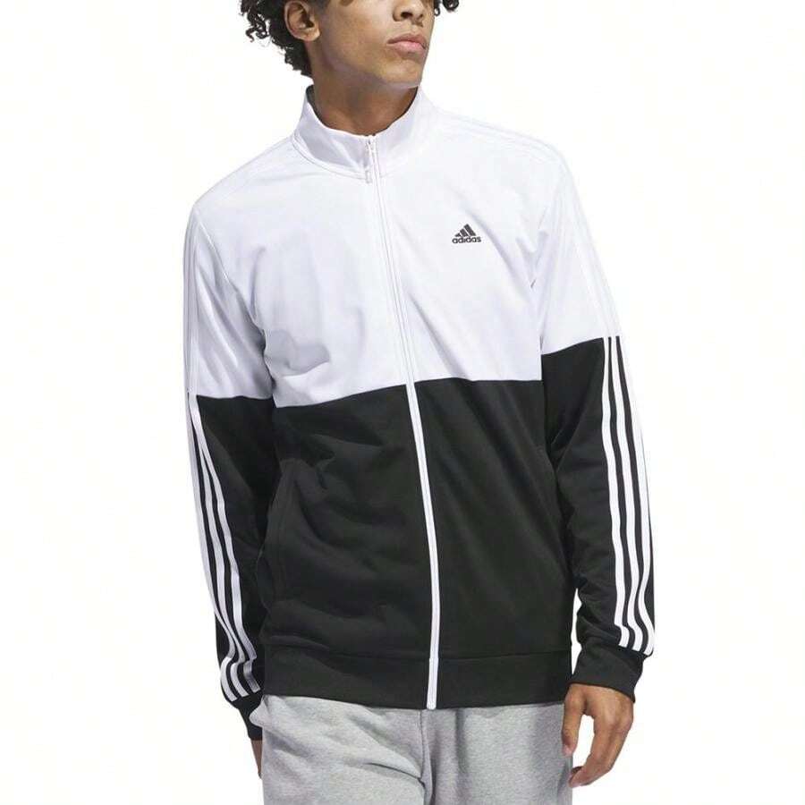 Adidas Boyfriend Style Men's Essentials Colorblocked Tricot Track Jacket - Black / Wht - View 1