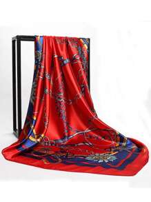 90cm女士印花人造絲圍巾，方形緞子披肩，遮陽，頭巾斗篷，頭髮圍巾，頭帶，給你打扮造型的理想之選