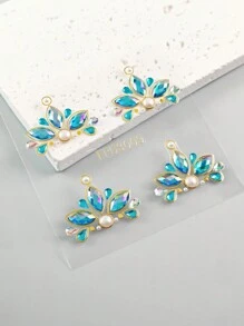 1張3D閃亮臉部鑽石貼紙藍色亞克力人臉寶石+金色身體彩妝音樂節化妝舞會眼部裝飾貼紙 - 藍色 - 查看 2