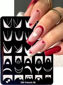 2 件法式线条美甲印花板 3D 叶子蝴蝶花朵波浪线法式线条图像设计印刷模板美甲配件工具，美甲沙龙 - 銀色 - 查看 5