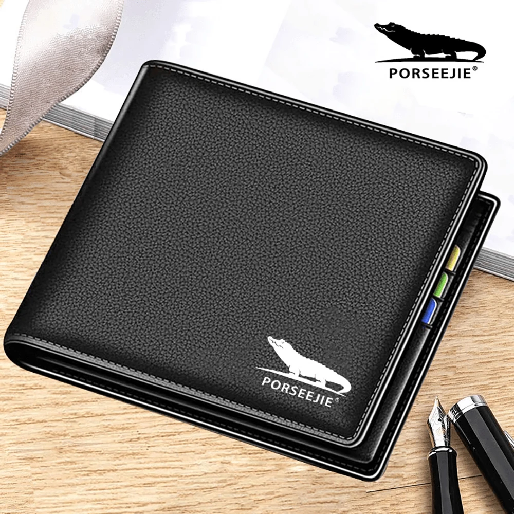porseejie New Men's Wallet Crocodile Patterned Long Wallet, Foldable High Capacity Fashionable Student Wallet With Multiple Card Slots, Coin Pocket, Portable & Slim - Black - View 1