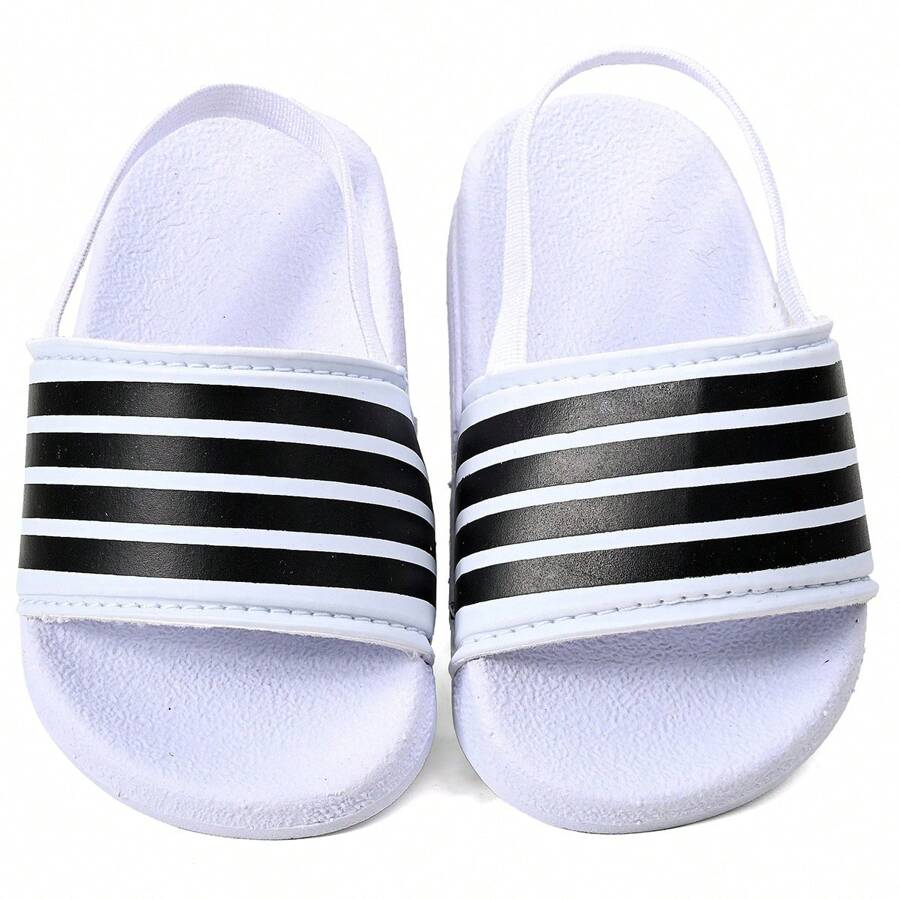 Chinelo Infantil Bebe Unissex Menino E Menina Listrado Com Elastico - Branco - Visão 1