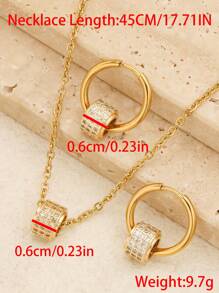 1 bộ/3 chiếc 2024 Bộ trang sức hoa tai dây chuyền thép không gỉ mới dành cho nữ Thiết kế vòng tròn Cubic Zirconia Parures De - Vàng - Xem 6