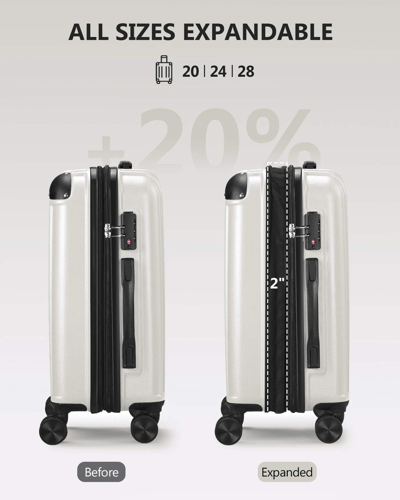 3 Piece Expandable Luggage Sets With Spinner Wheels,ABS Hard Suitcases ...