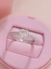 CVNANA 1 件甜心方晶锆石银戒指，送给她的礼物，约会珠宝，无包装盒 - 銀色 - 查看 2