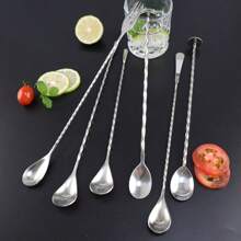 1 件装不锈钢 18/8 酒吧勺，适用于调酒师，长短酒吧勺，用于混合饮料、珍珠奶茶和饮料混合搅拌器，适用于户外、露营