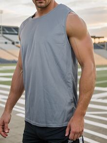 Boyfriend Style Men's Green Sports Tank Top, Sleeveless And Breathable, Ideal For Summer - Grey - View 2