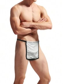 1 pieza de Accesorio de lencería erótica para hombres con borde de bloques de color - Blanco y Negro - Ver 4