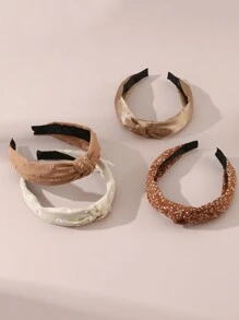 4pcs Women's Hair Accessories Set, Brown Tone Plain & Printed Headbands, Suitable For Daily Wear,Hairband,Hair Hoop