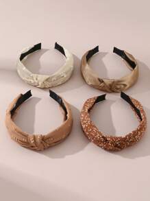 4pcs Women's Hair Accessories Set, Brown Tone Plain & Printed Headbands, Suitable For Daily Wear,Hairband,Hair Hoop