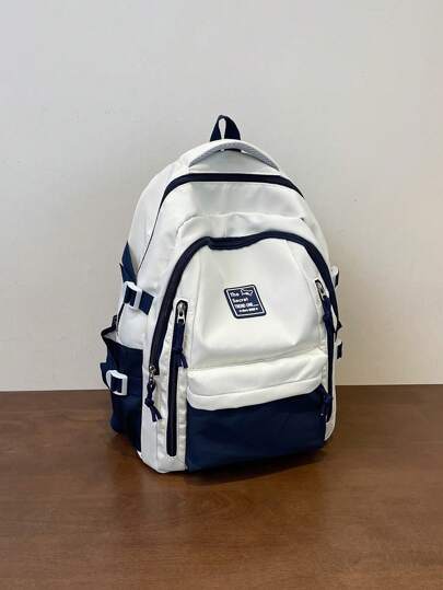 Mochila plegable impermeable y resistente a la suciedad de gran capacidad de 15.6 pulgadas con parche de letra decorativo, mochila escolar, mochila universitaria multifuncional para exteriores, mochila de moda casual, bolso lateral, bolso de cadera, regalo, mochila escolar, bolso de viaje, estuche para portátil de verano, vuelta al cole, bolsa de deporte, bolsa de vacaciones, mochila de viaje, artículos esenciales de viaje, mochila grande, útiles escolares de primavera, bolso universitario