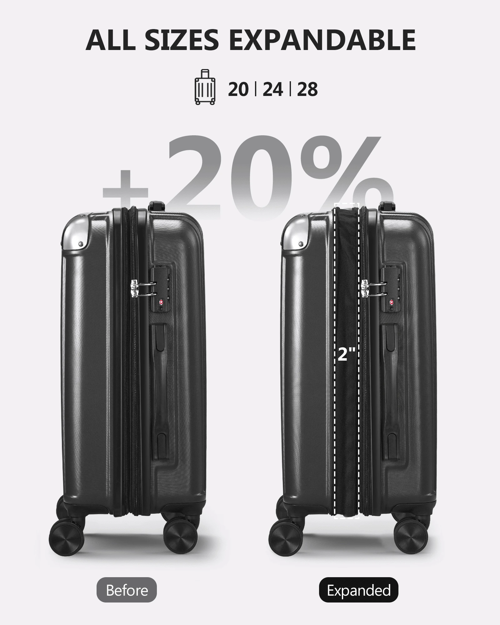 3 Piece Expandable Luggage Sets With Spinner Wheels,ABS Hard Suitcases ...