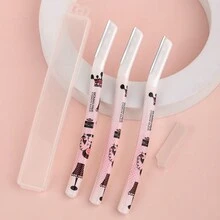 3 件套眉毛剃须刀（带盒），不锈钢脱毛剃须刀片，专业眉毛护理和剃须，男女适用 - 彩色 - 查看 1